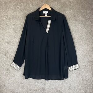 Rick Cardona Shirt Womens 18 Black Long Sleeve Pullover V Neck Polyester- 3891